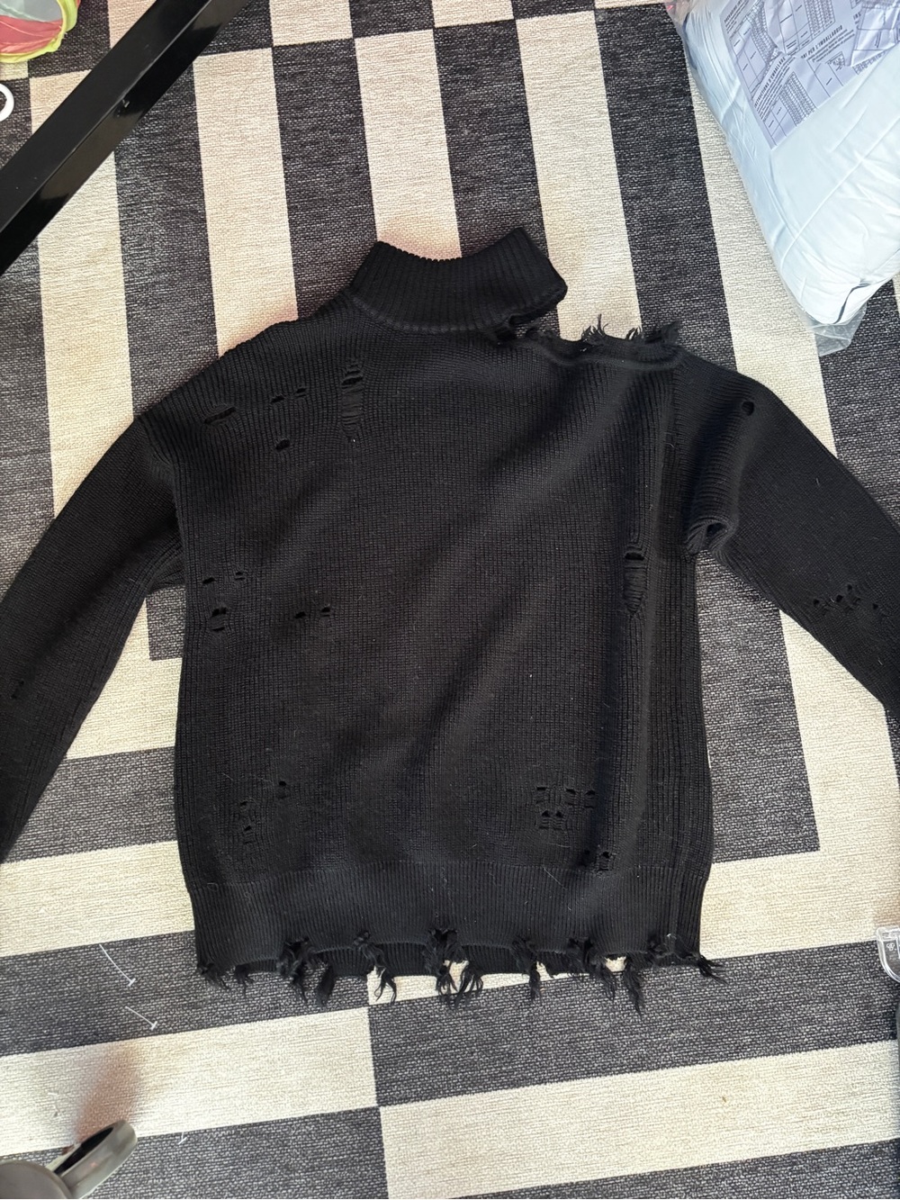 Lovers + Friends Black Distressed Turtleneck Sweater